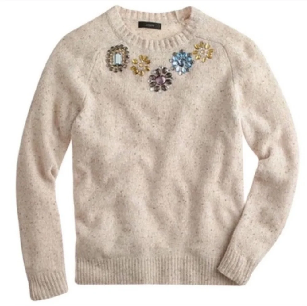 J. Crew Jeweled Donegal Wool Crewneck Sweater Size Medium